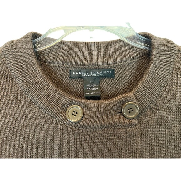 Elena Solano Women's Merino Wool Sweater Size L Brown Double Breasted Cardigan - Picture 4 of 5